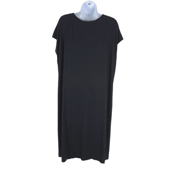 Eileen Fisher Dress Women's Medium‎ Black Drape Neck Rayon Blend DR-1216 - Picture 4 of 6